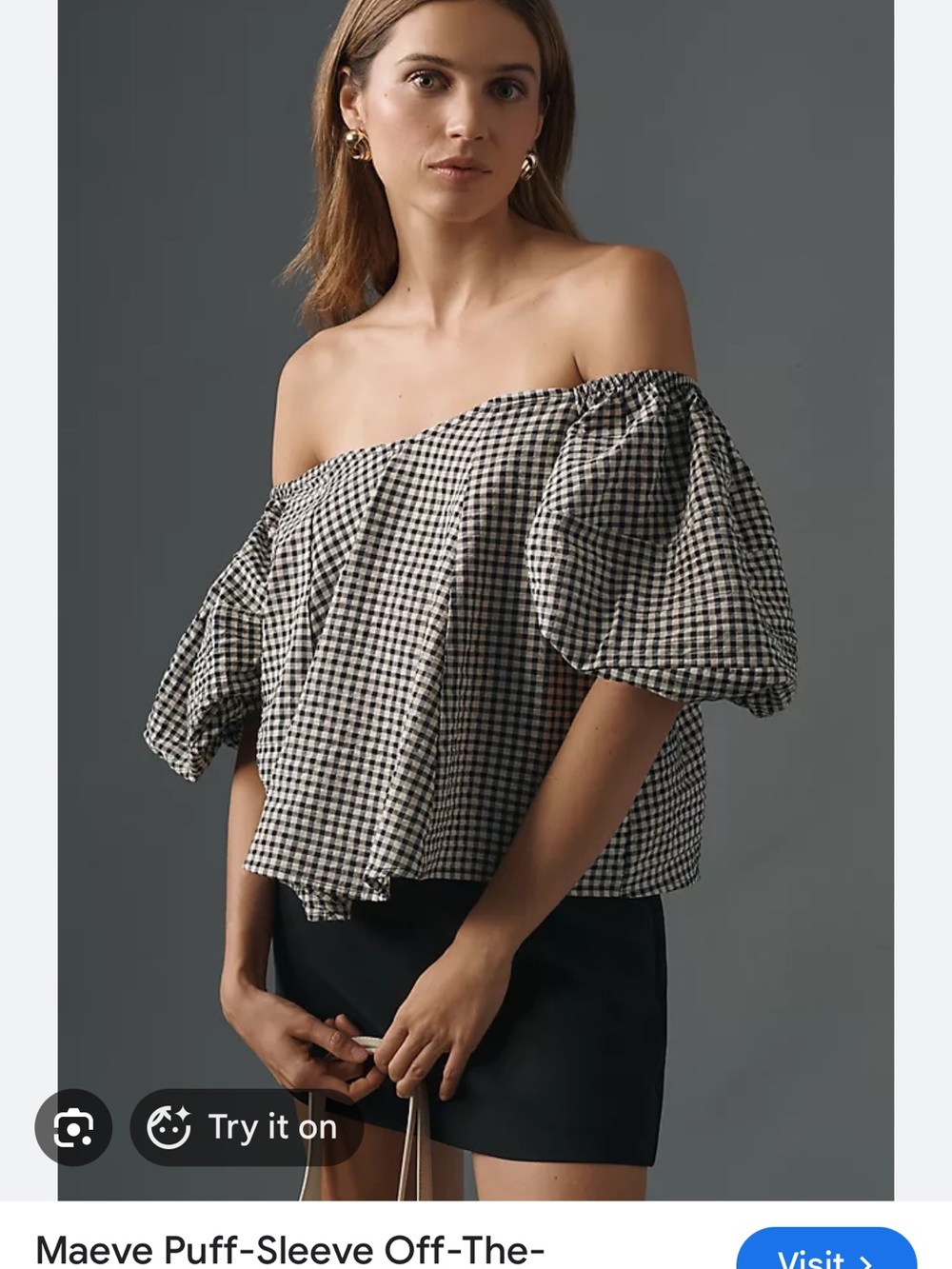 EUC Anthropologie Off-the-Shoulder Gingham Puff Sleeve Top  size S~$100
